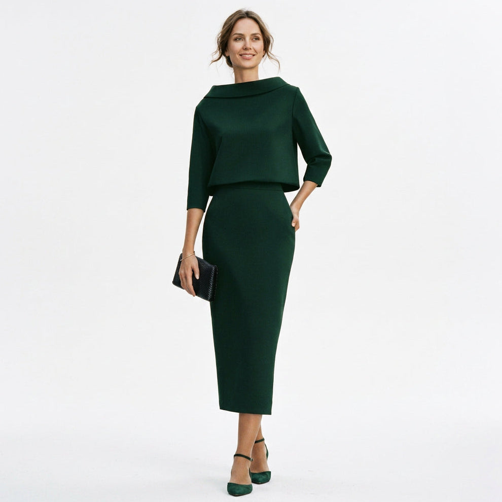 Alejandra | Boat Neck 3/4 Sleeve Midi Co-ord Set