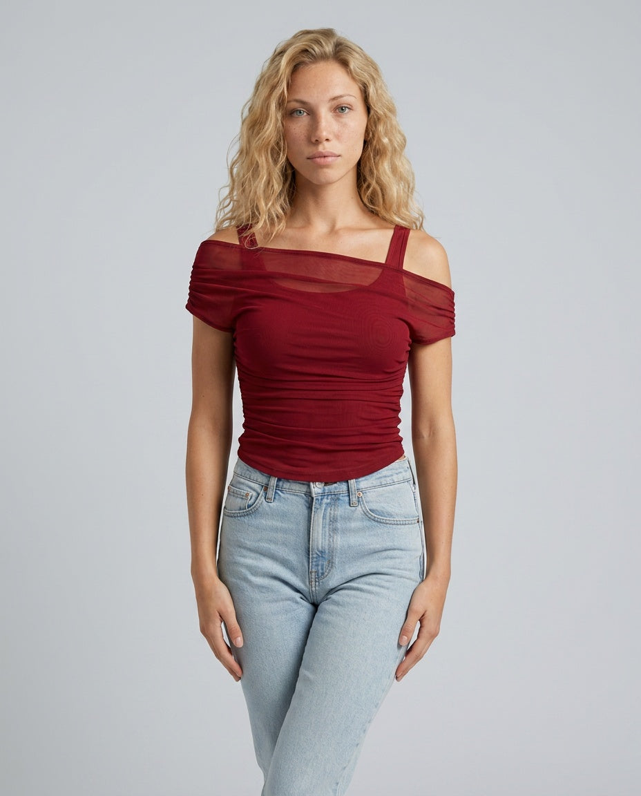 Colette | Ruched Mesh Crop Top