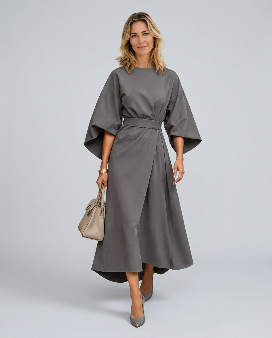 Sawyer | Cape Sleeve Asymmetric Draped Maxi Dress