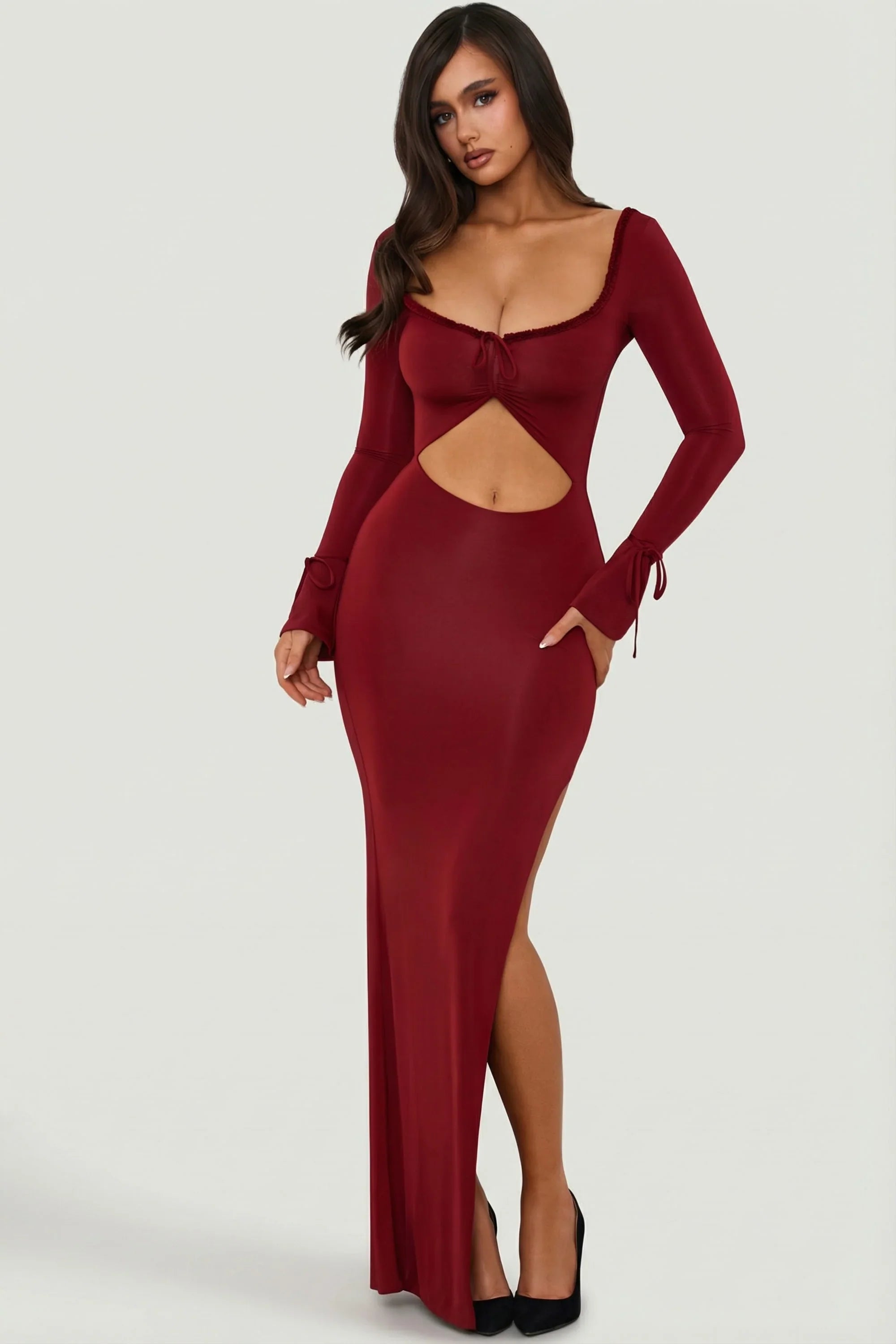 Malena | Ruffle-Trim Cut-Out Bodycon Maxi Dress