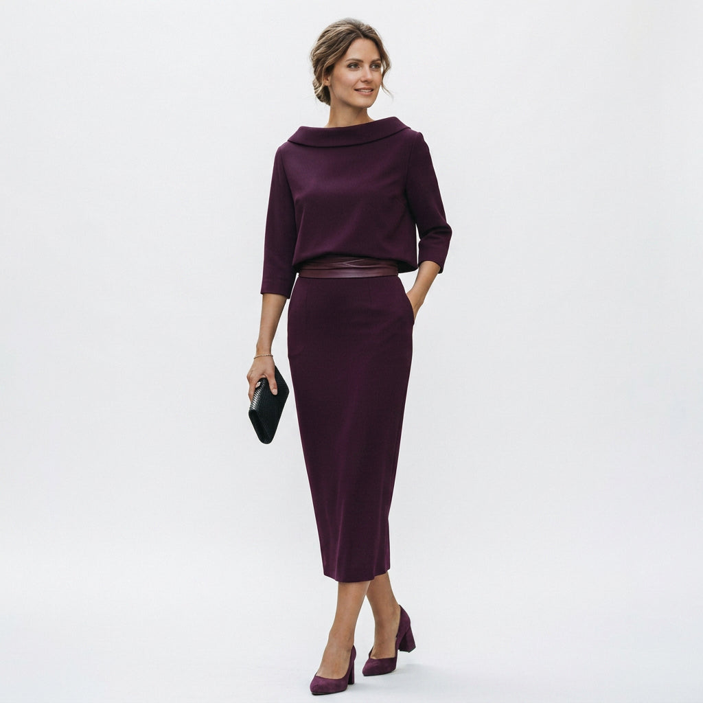 Alejandra | Boat Neck 3/4 Sleeve Midi Co-ord Set