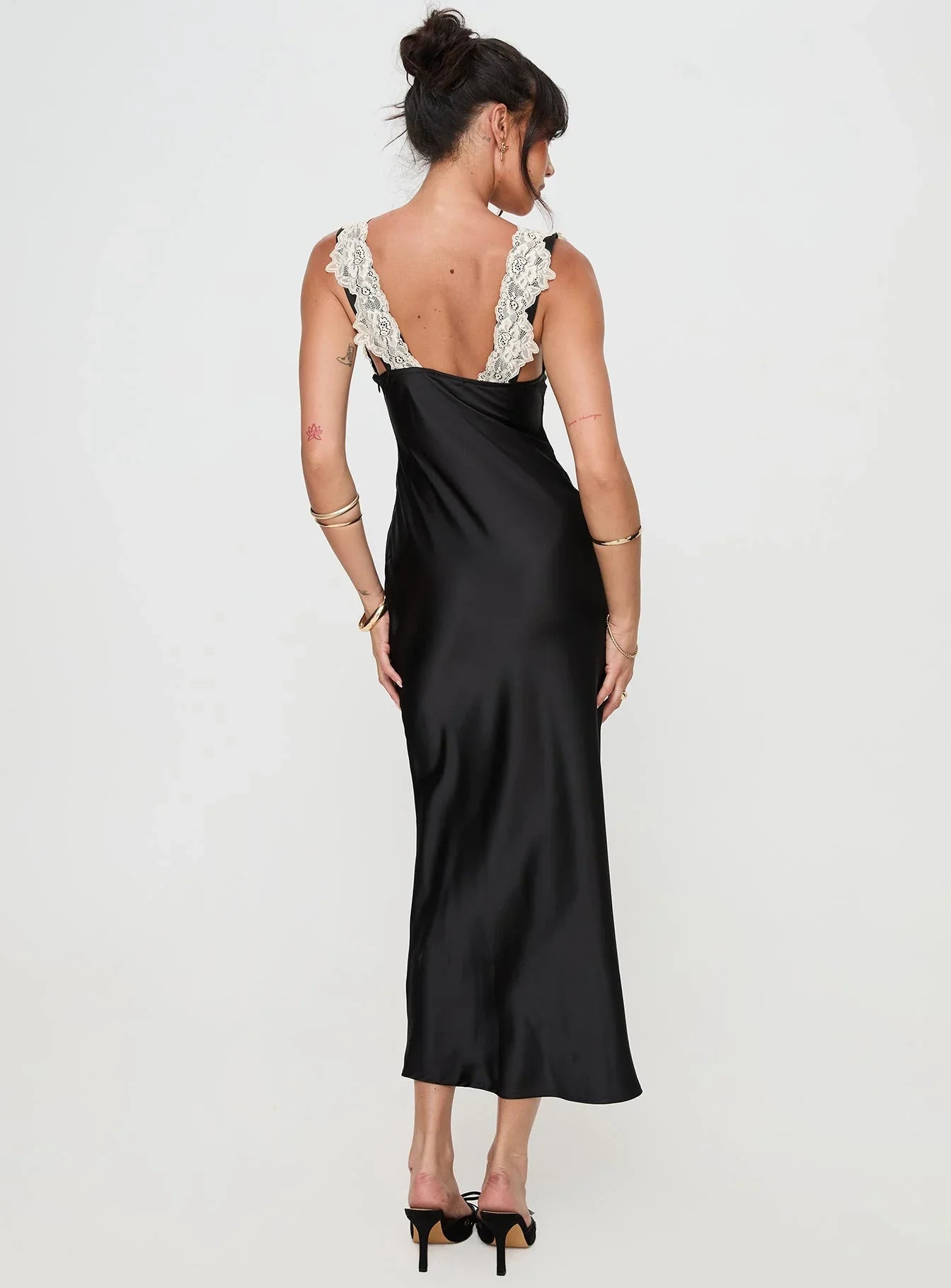 Paige | V-Neck Lace Black Tie Maxi Dress