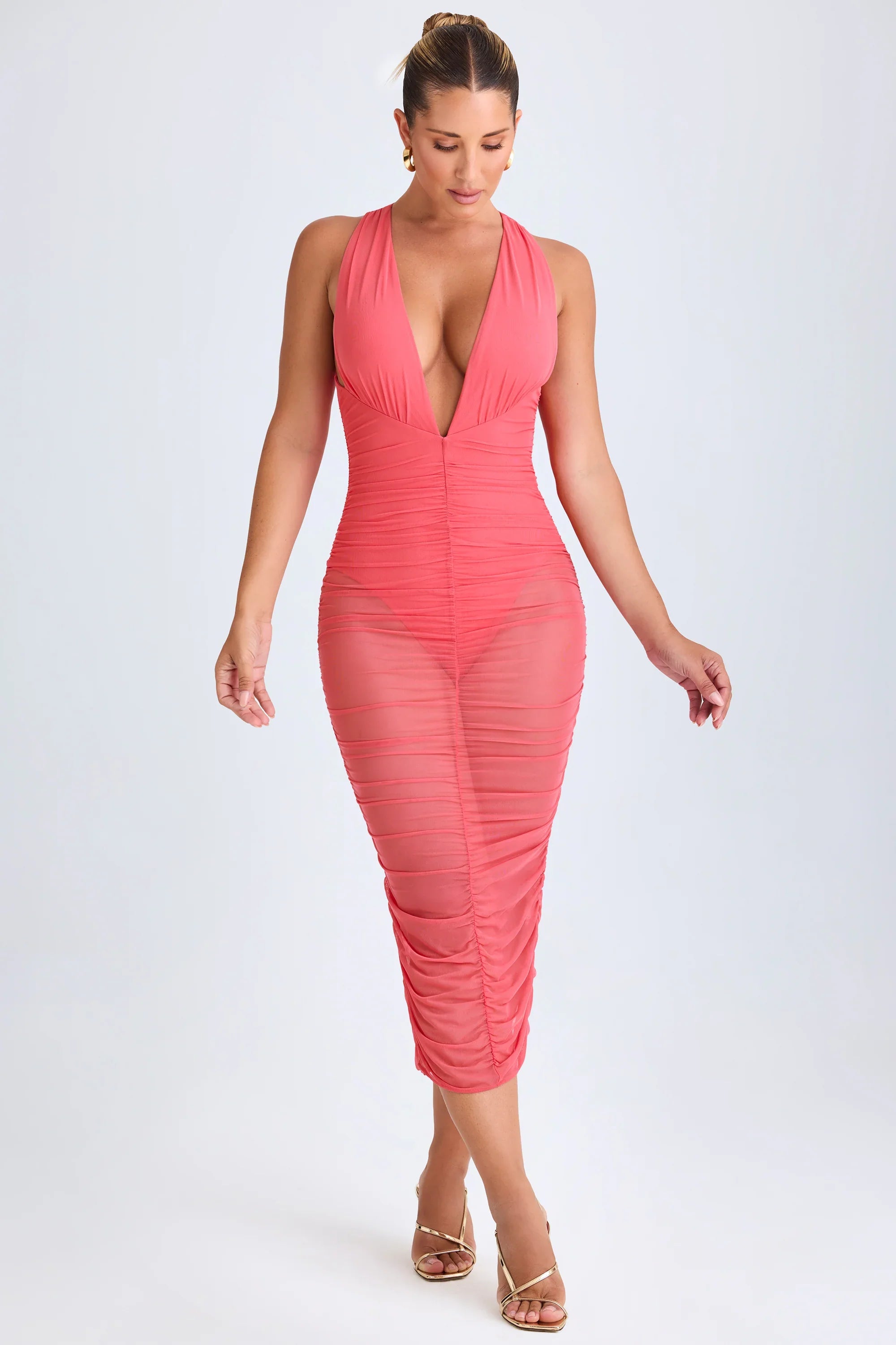 Sawyer | Ruched Plunge Bodycon Midi Dress