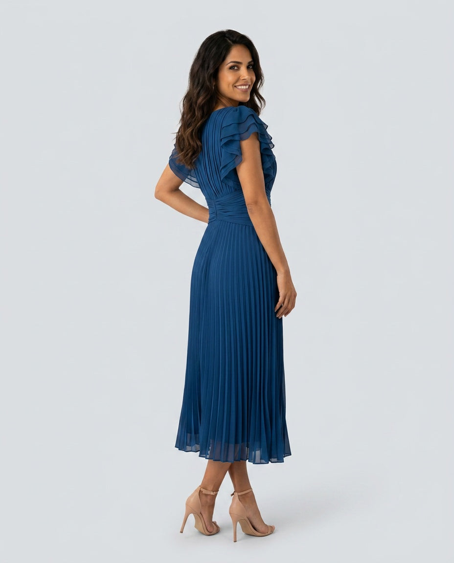 Layla | Pleated Chiffon-Look Midi Dress