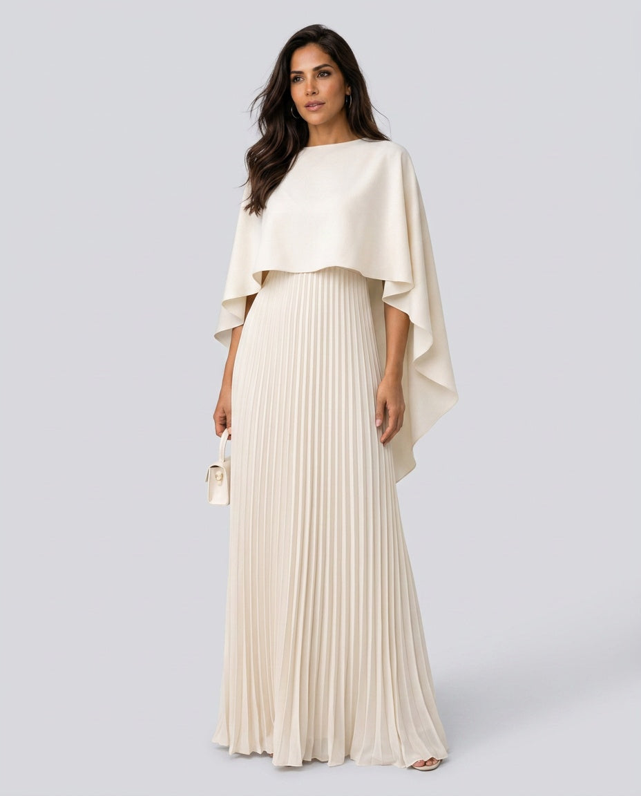 Marley | Pleated Cape Overlay Maxi Dress