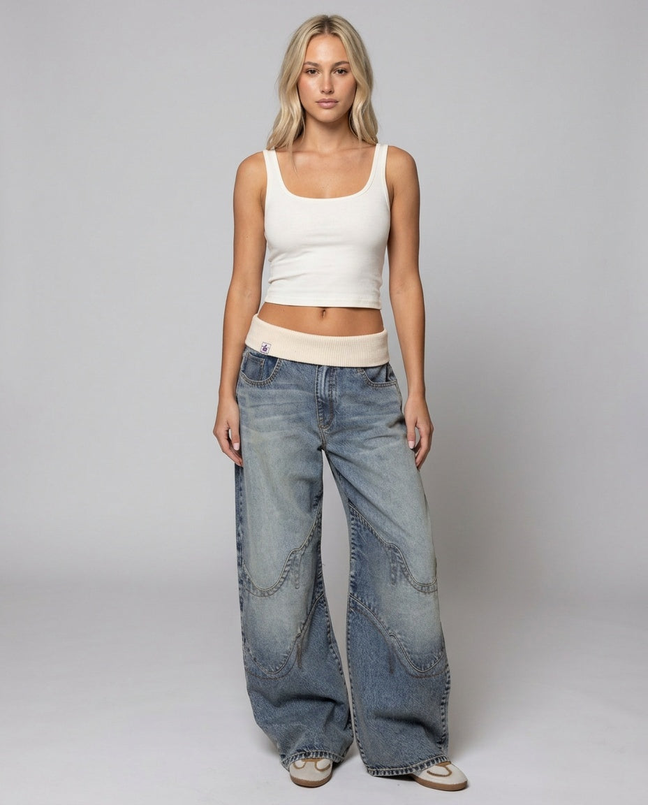 Aubrey | Wide-Leg Contrast Waistband Jeans