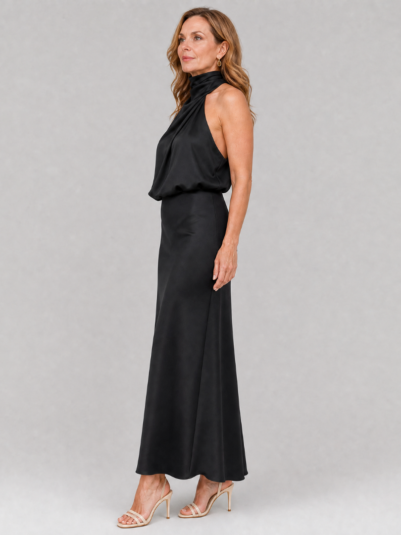 Helena | Sleeveless Draped Neck Midi Dress