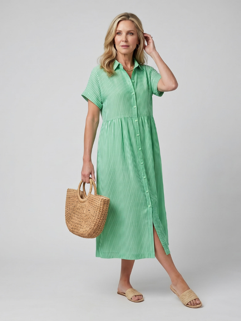 Anais | Short Sleeve Striped Midi Dress