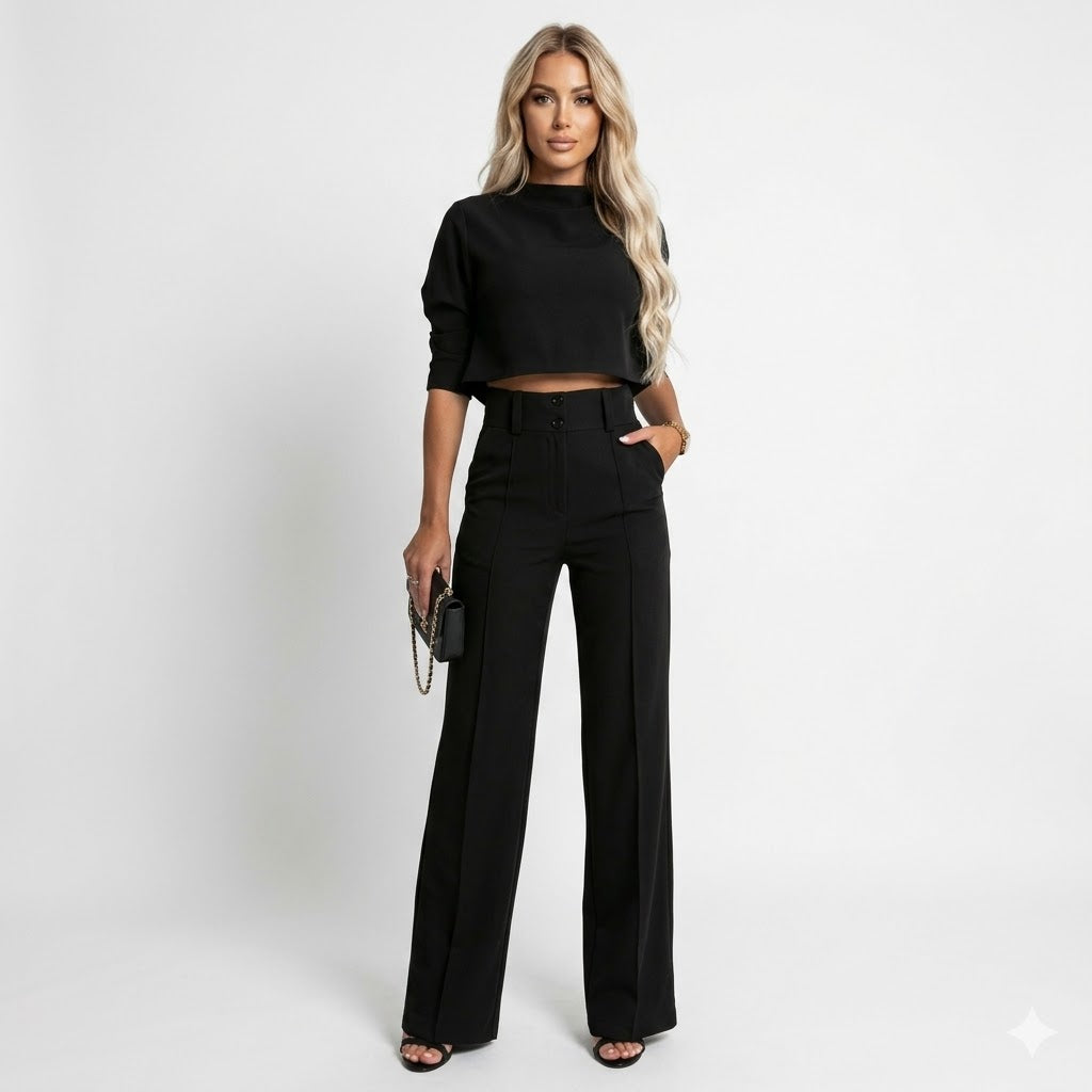 Tessa | Cropped Long Sleeve Co-ord Trouser Set