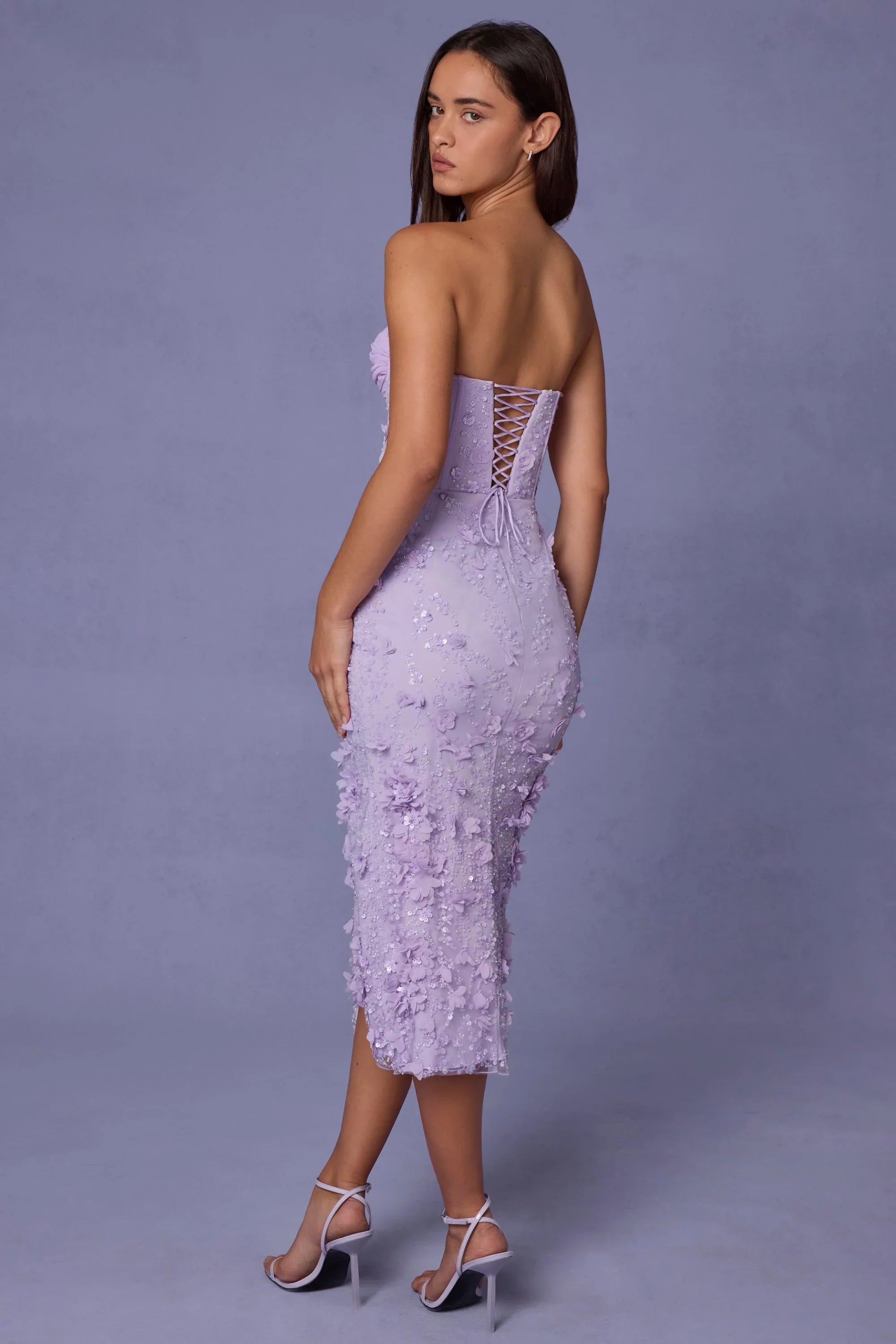 Isabela | Lace-Up Corset Sequin Midi Dress