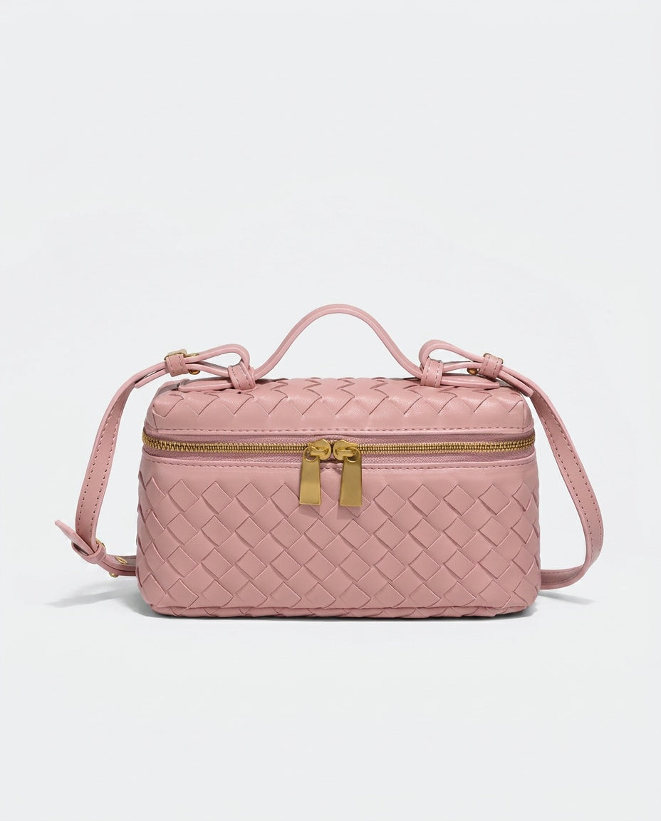 Small Woven Top Handle Bag with Phone Pocket