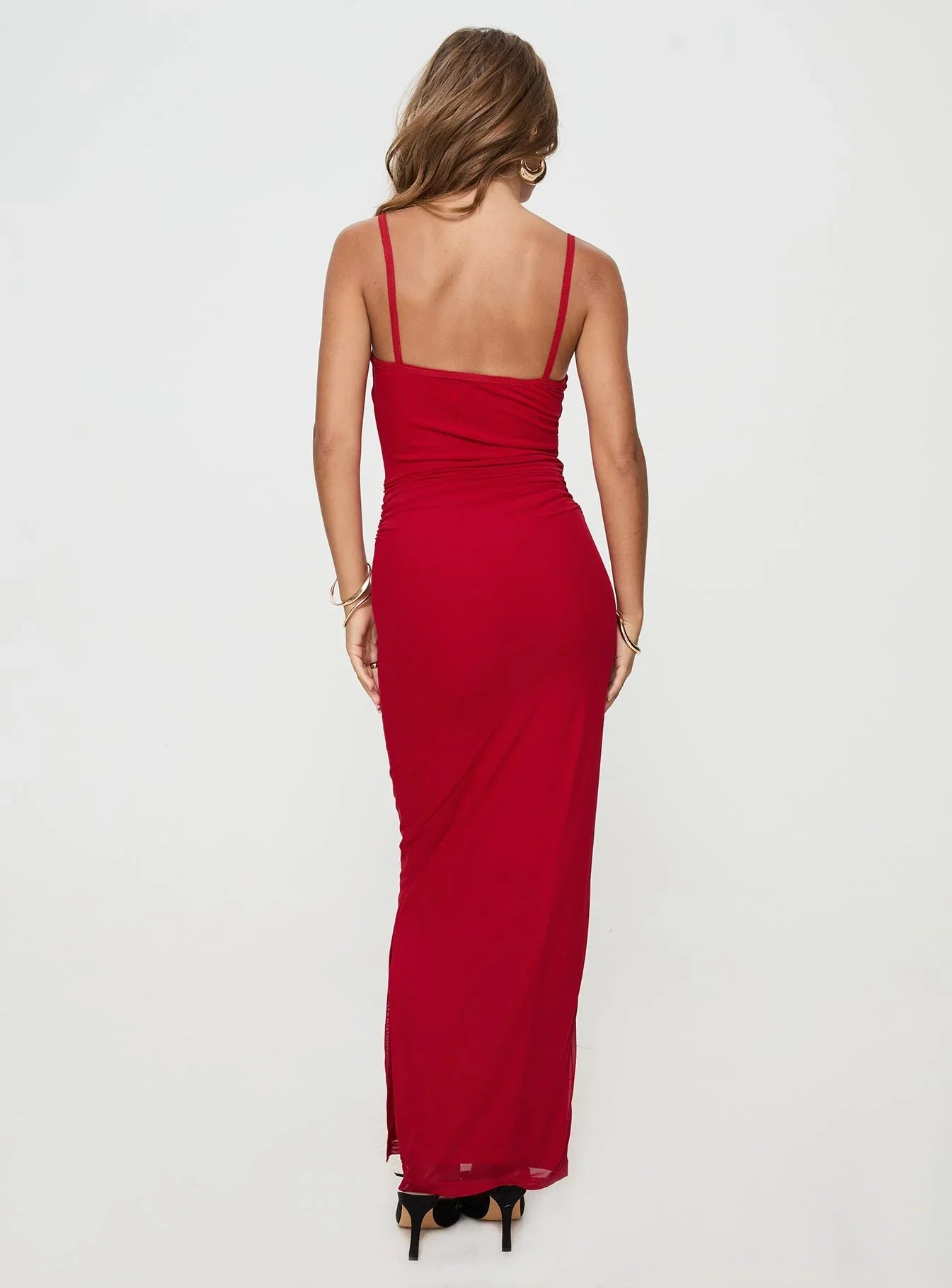 Apolline | High Split Ruched Mesh Maxi Dress
