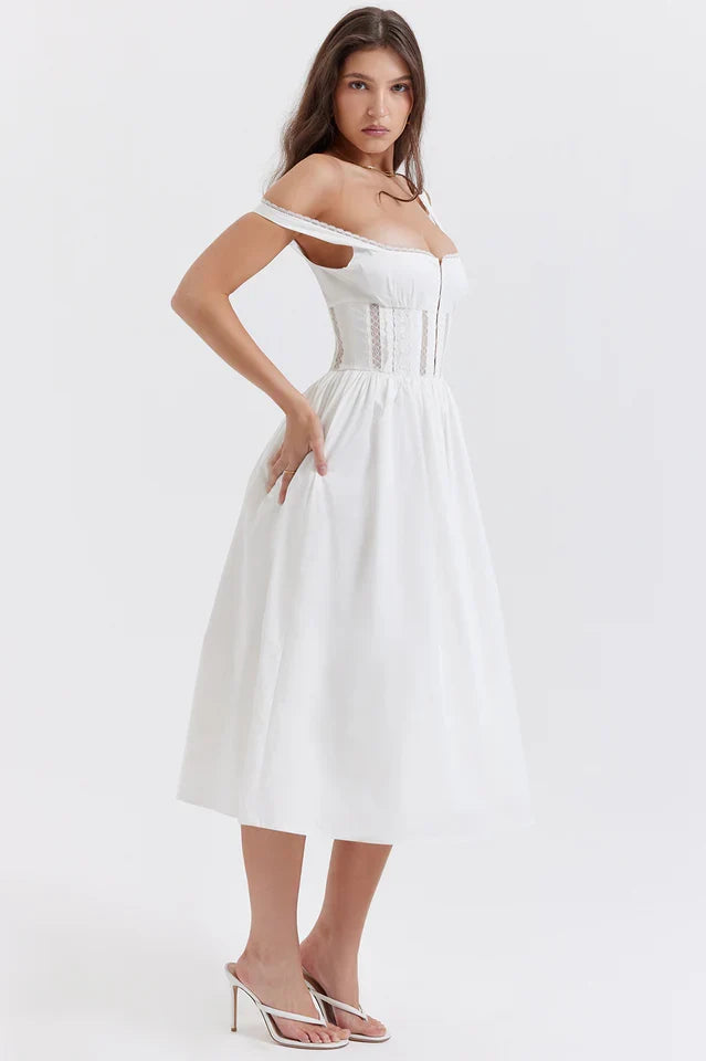 Sadie | Lace Trim Cocktail Midi Dress