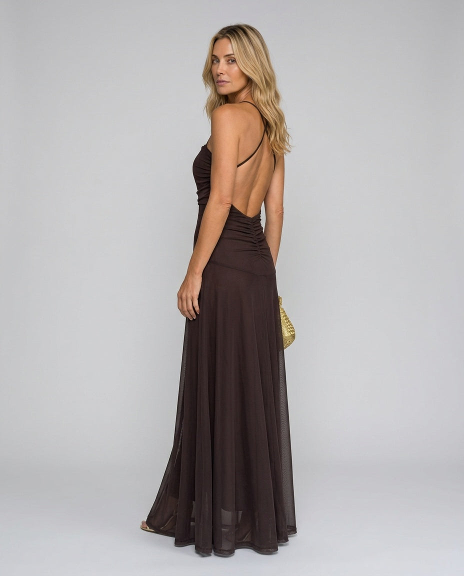 Thalia | Mesh Overlay Formal Maxi Dress