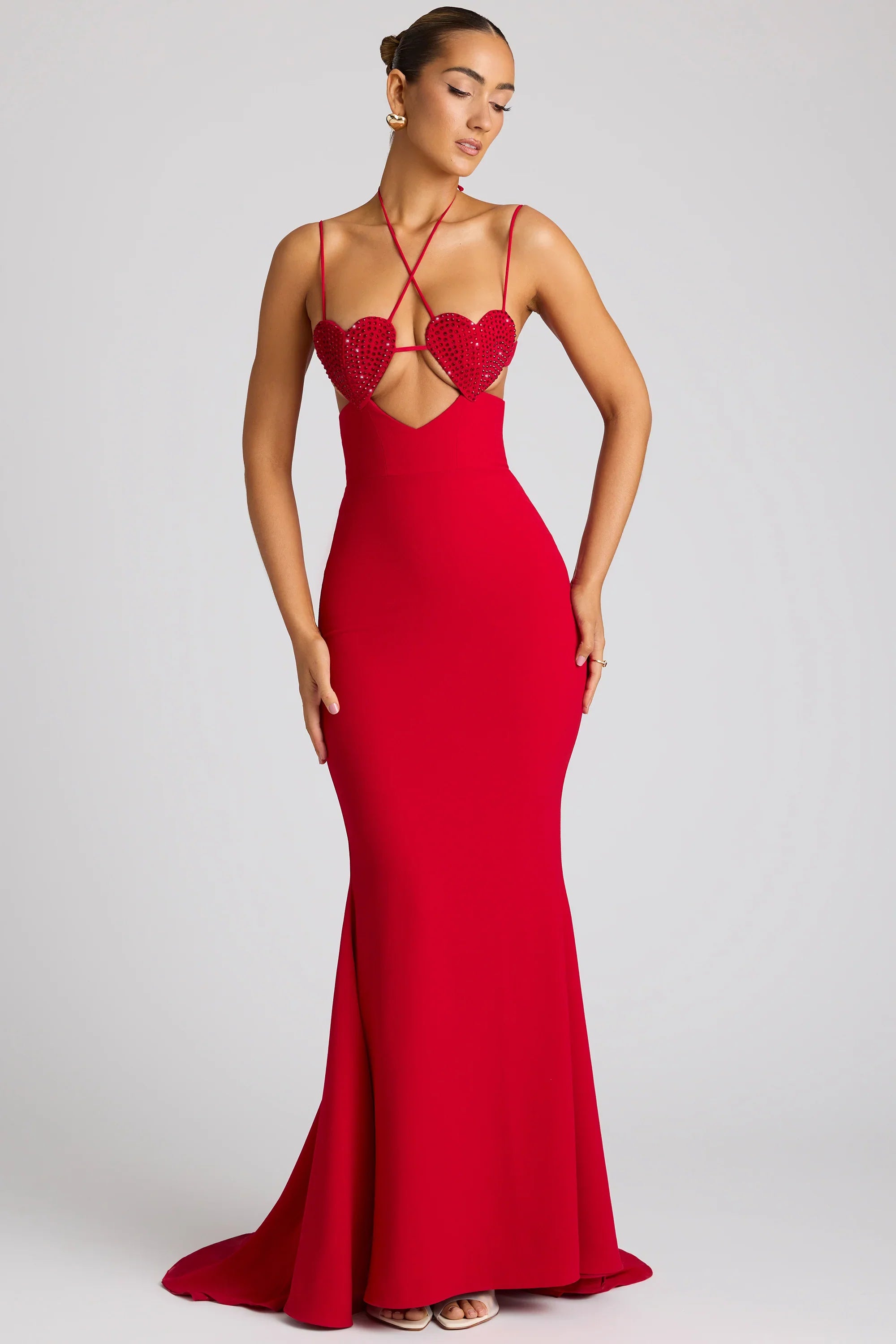 Imogen | Embellished Heart Cup Fishtail Maxi Dress