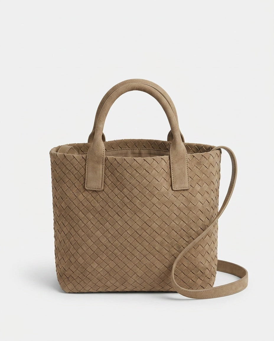 Structured Faux Suede Laptop Tote Bag