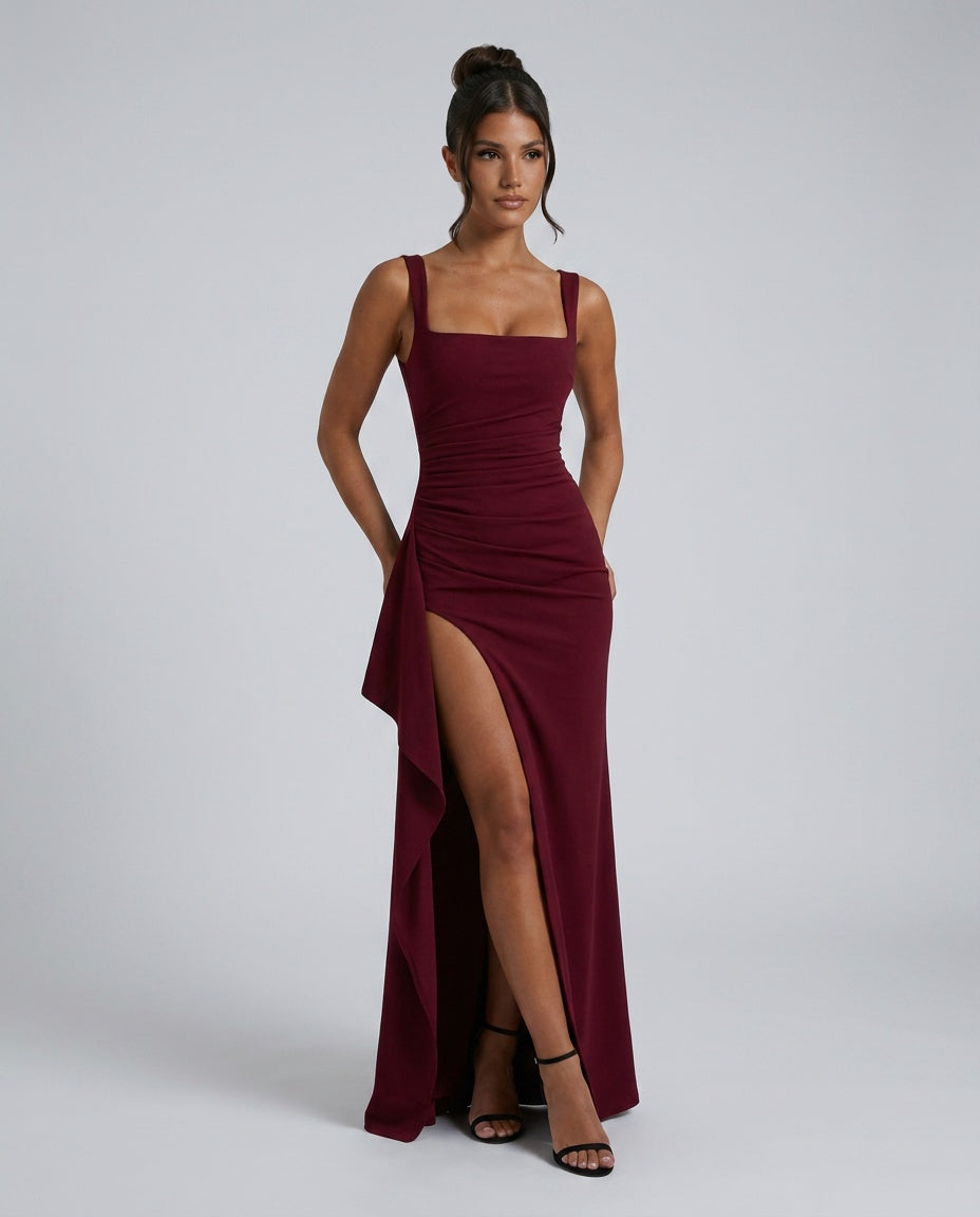 Pilar | Square Neck High Slit Maxi Dress