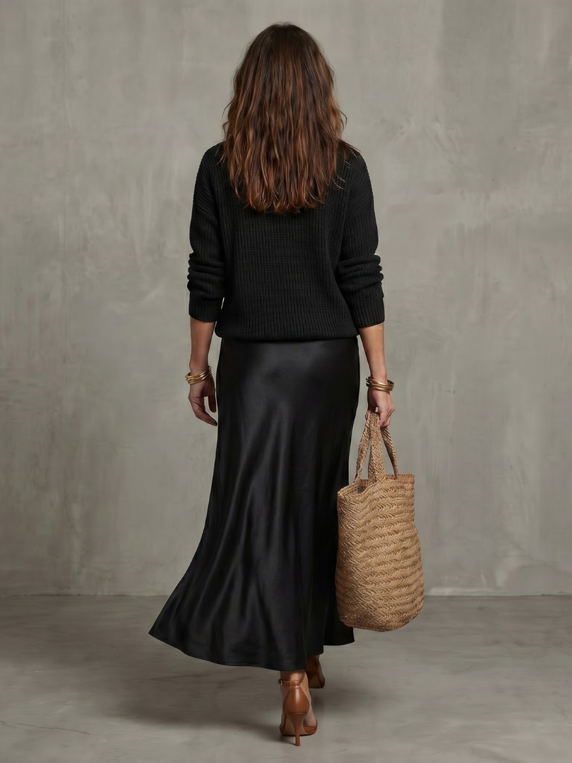Vesna | Satin-Look Bias Skirt & Knit Layer Co-ord Set