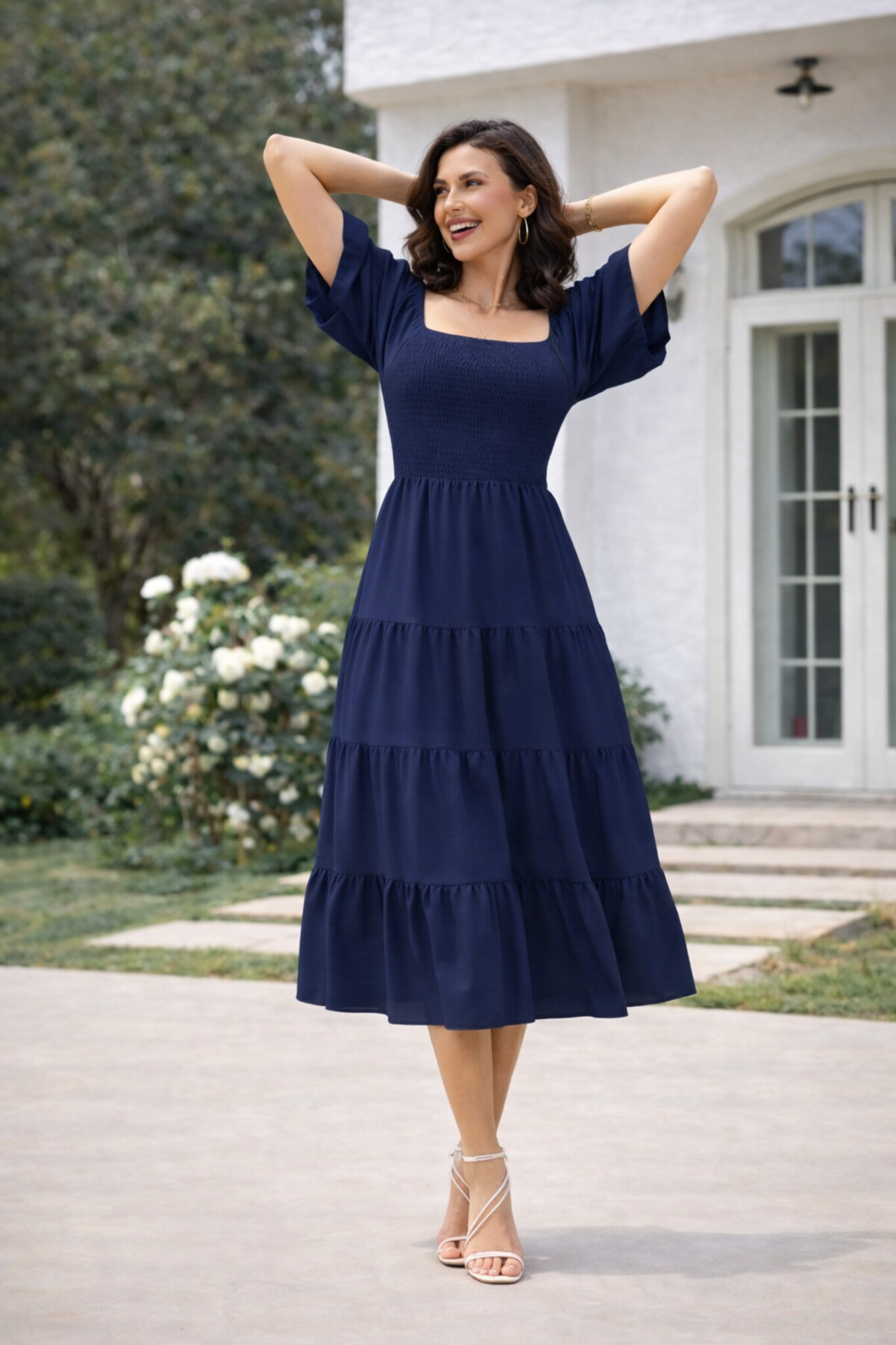 Evie | Midi Dress with Smocked Bodice