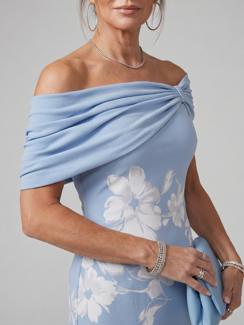 Cosma | Off-Shoulder Draped Midi Dress