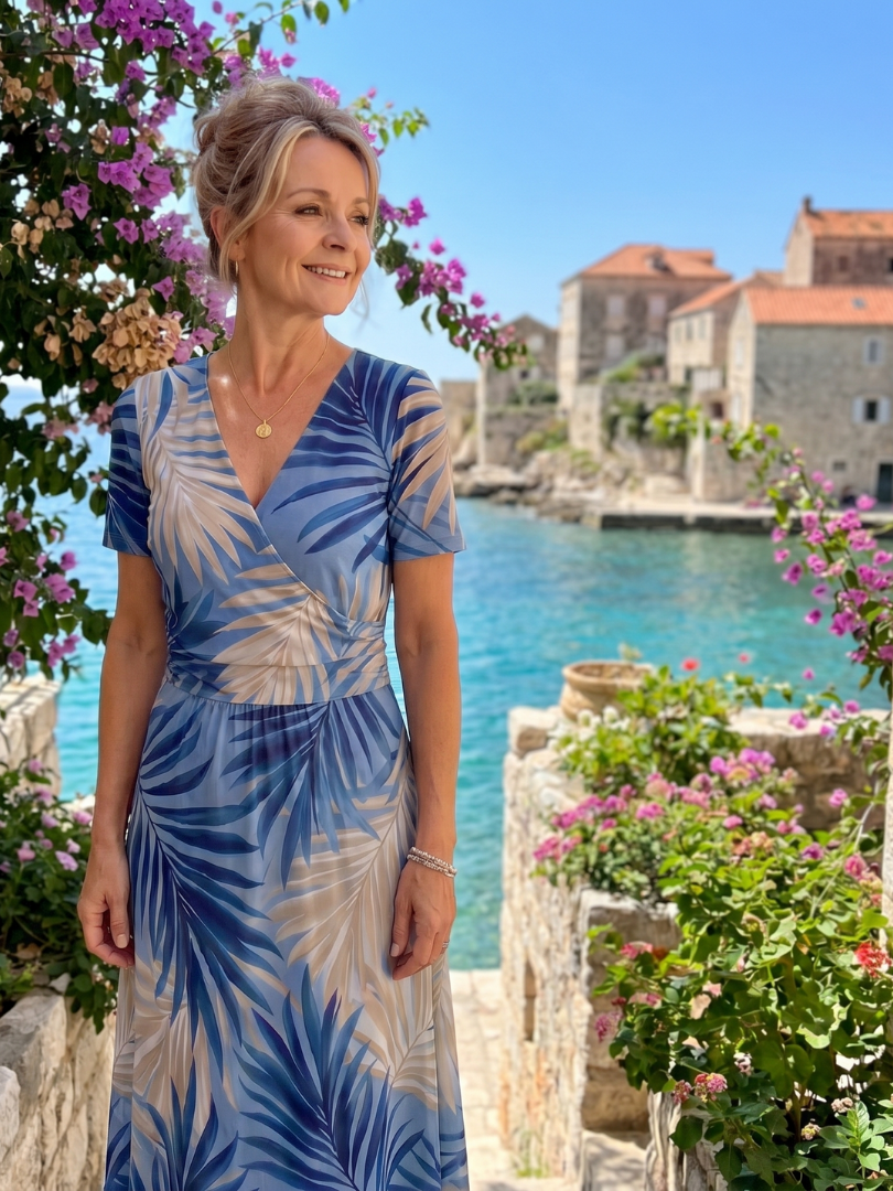 Jimena | Floral Print Short Sleeve V-Neck Midi Dress