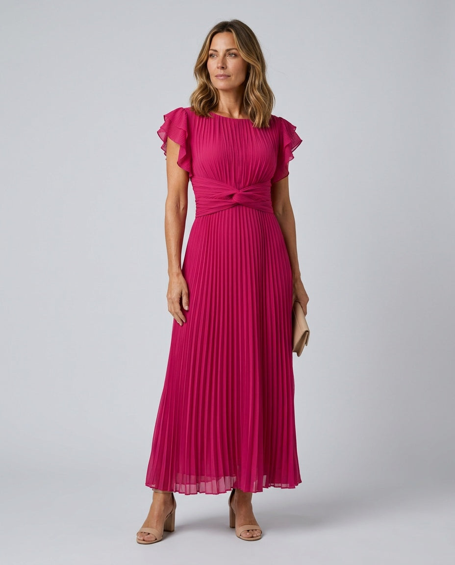 Layla | Pleated Chiffon-Look Midi Dress