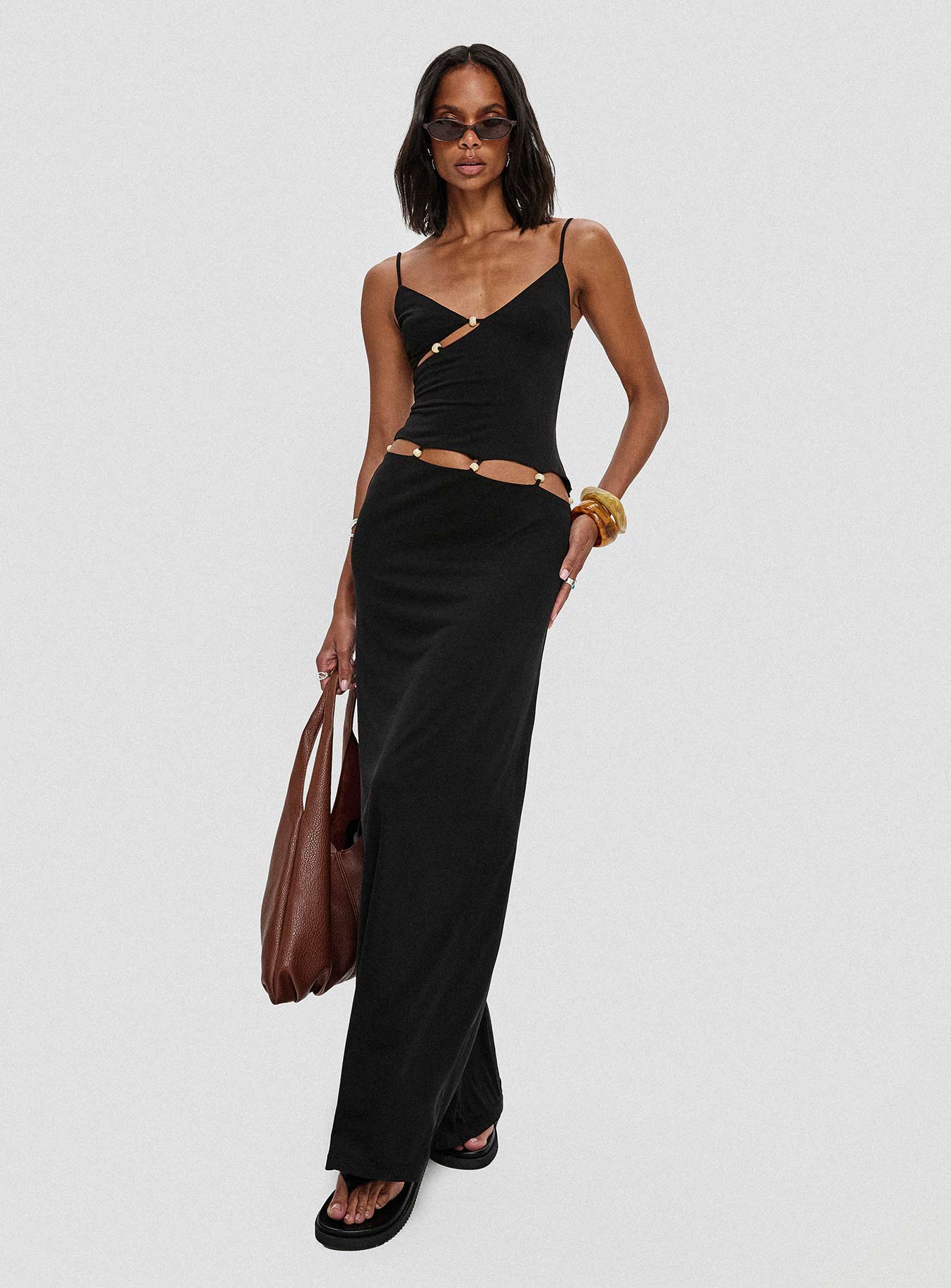 Lorena | Beaded Cut-Out Black Maxi Dress