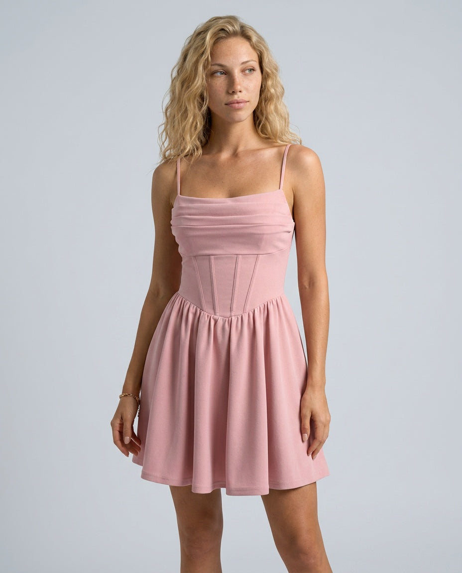 Billie | Corset Bodice Pleated Mini Dress