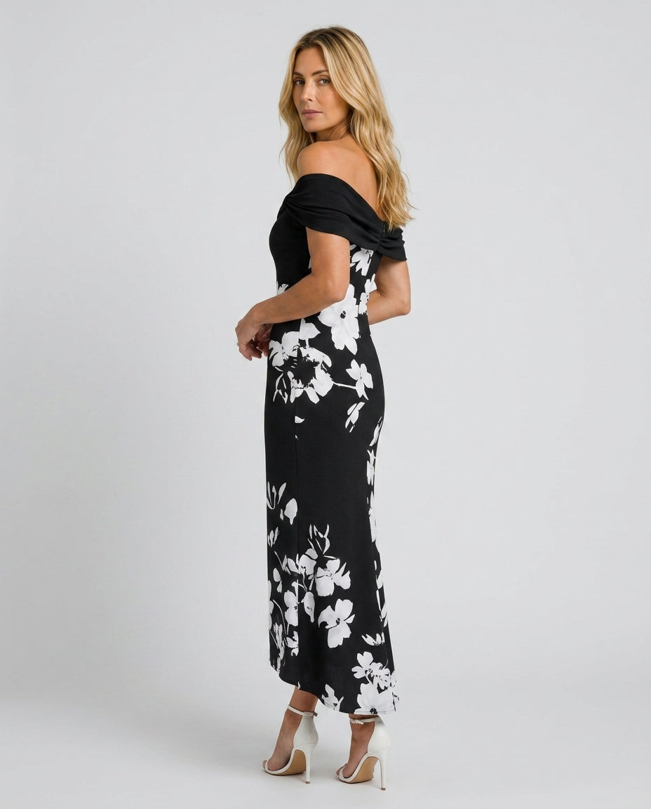 Cosma | Off-Shoulder Draped Midi Dress
