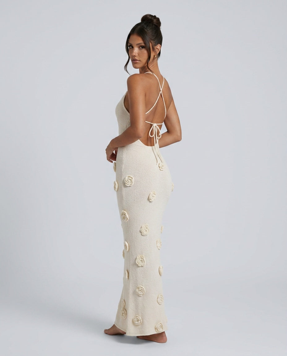 Mirella | Floral Knit Crochet Bodycon Maxi Dress