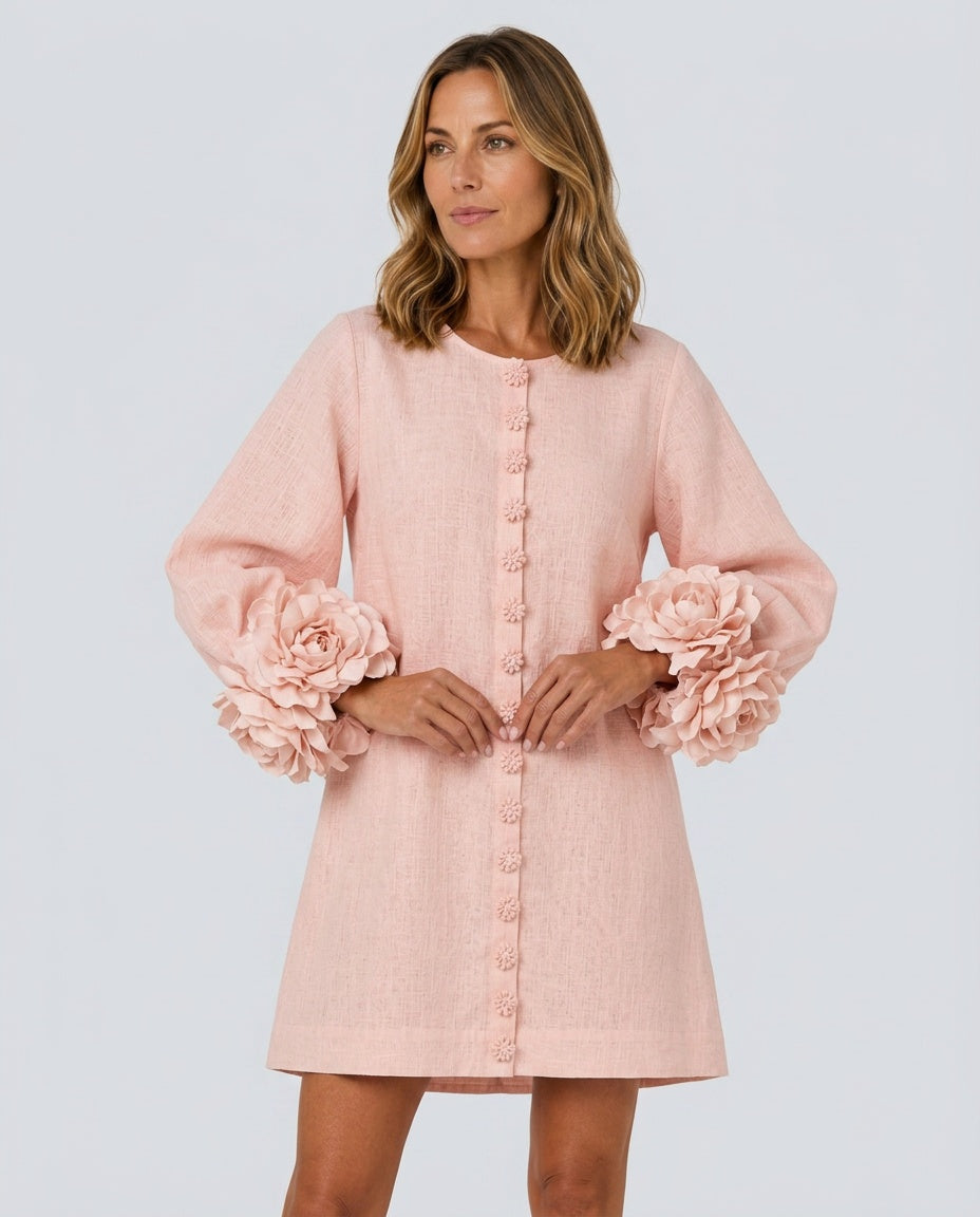 Mariana | Rosette Cuff Long Sleeve Mini Dress