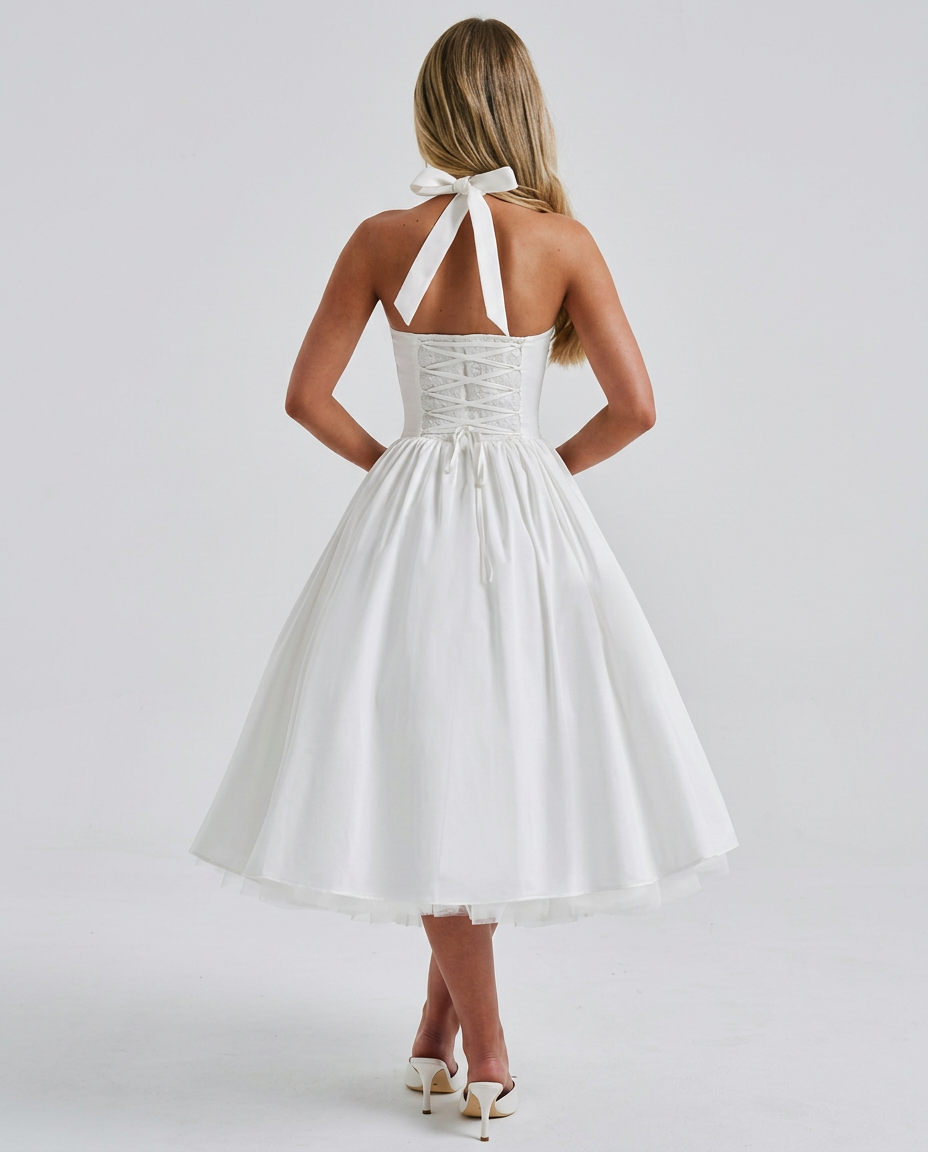 Nicole | Halter Neck Full Skirt Midi Dress
