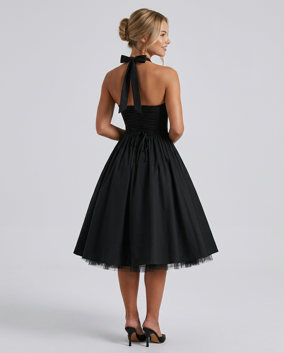 Nicole | Halter Neck Full Skirt Midi Dress