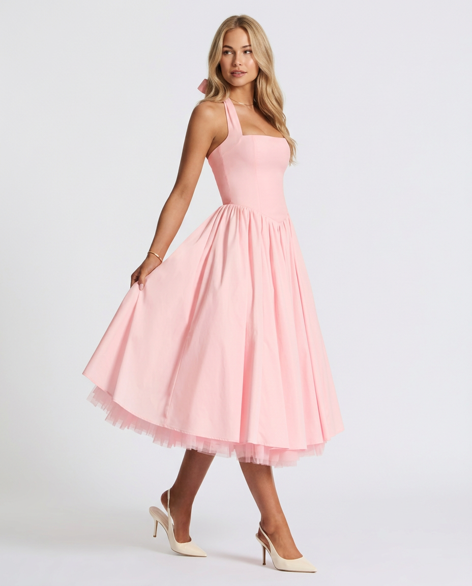 Nicole | Halter Neck Full Skirt Midi Dress