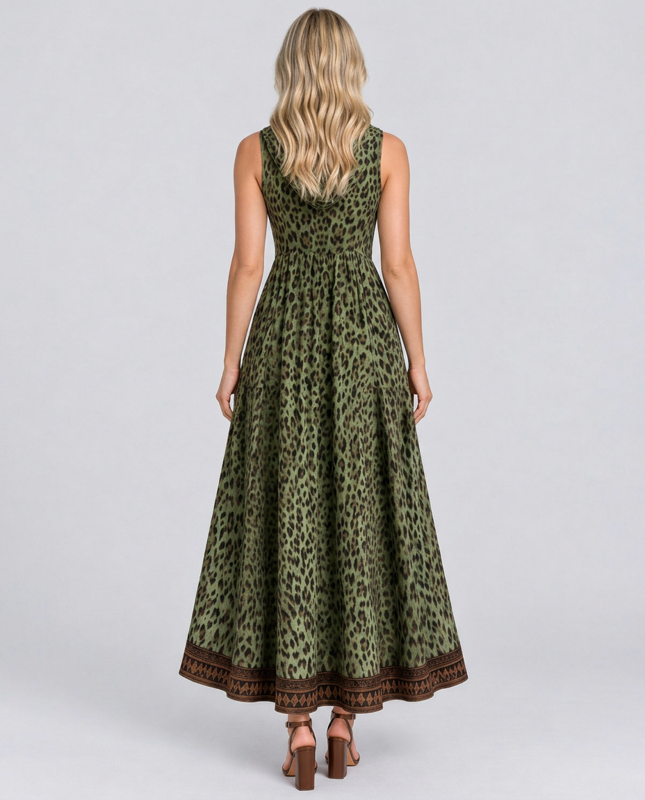 Lena | Hooded Leopard Print Maxi Dress with Front Zip