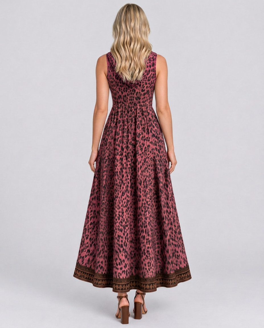Lena | Hooded Leopard Print Maxi Dress with Front Zip