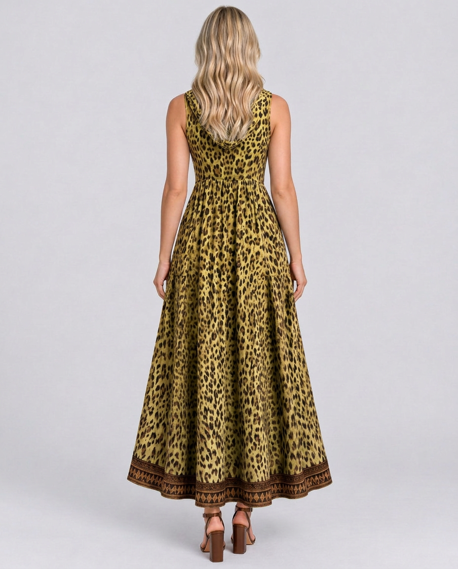 Lena | Hooded Leopard Print Maxi Dress with Front Zip