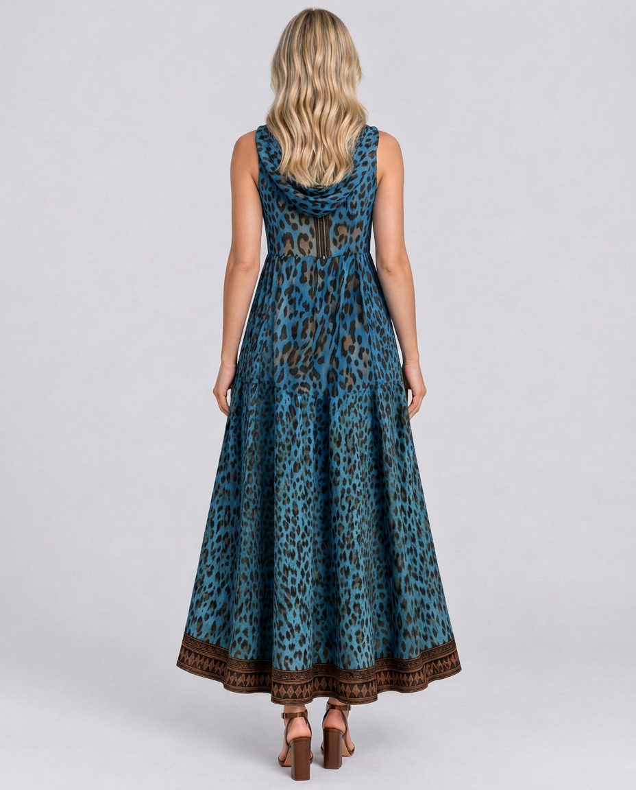 Lena | Hooded Leopard Print Maxi Dress with Front Zip