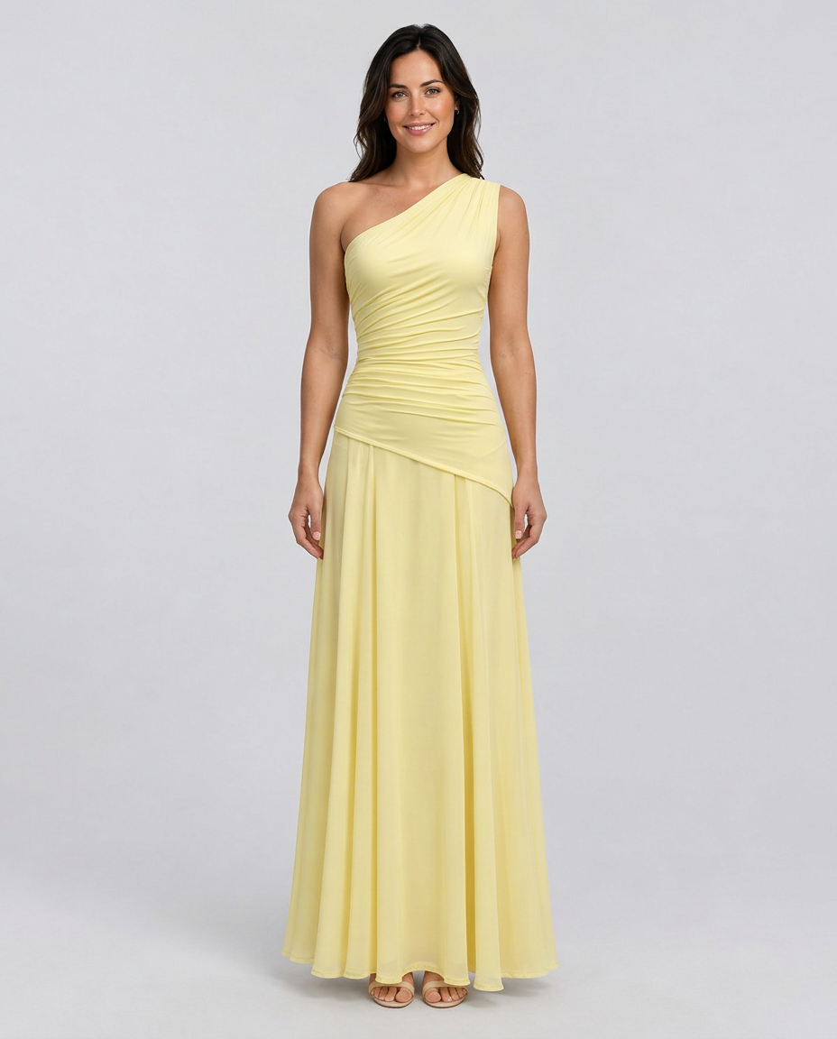 Lorene | Maxi Dress with One-Shoulder Pleated Bodice