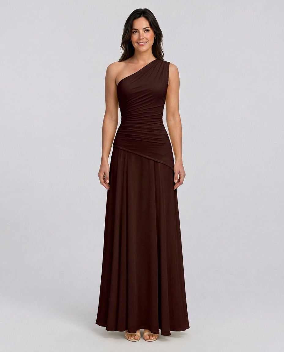 Lorene | Maxi Dress with One-Shoulder Pleated Bodice