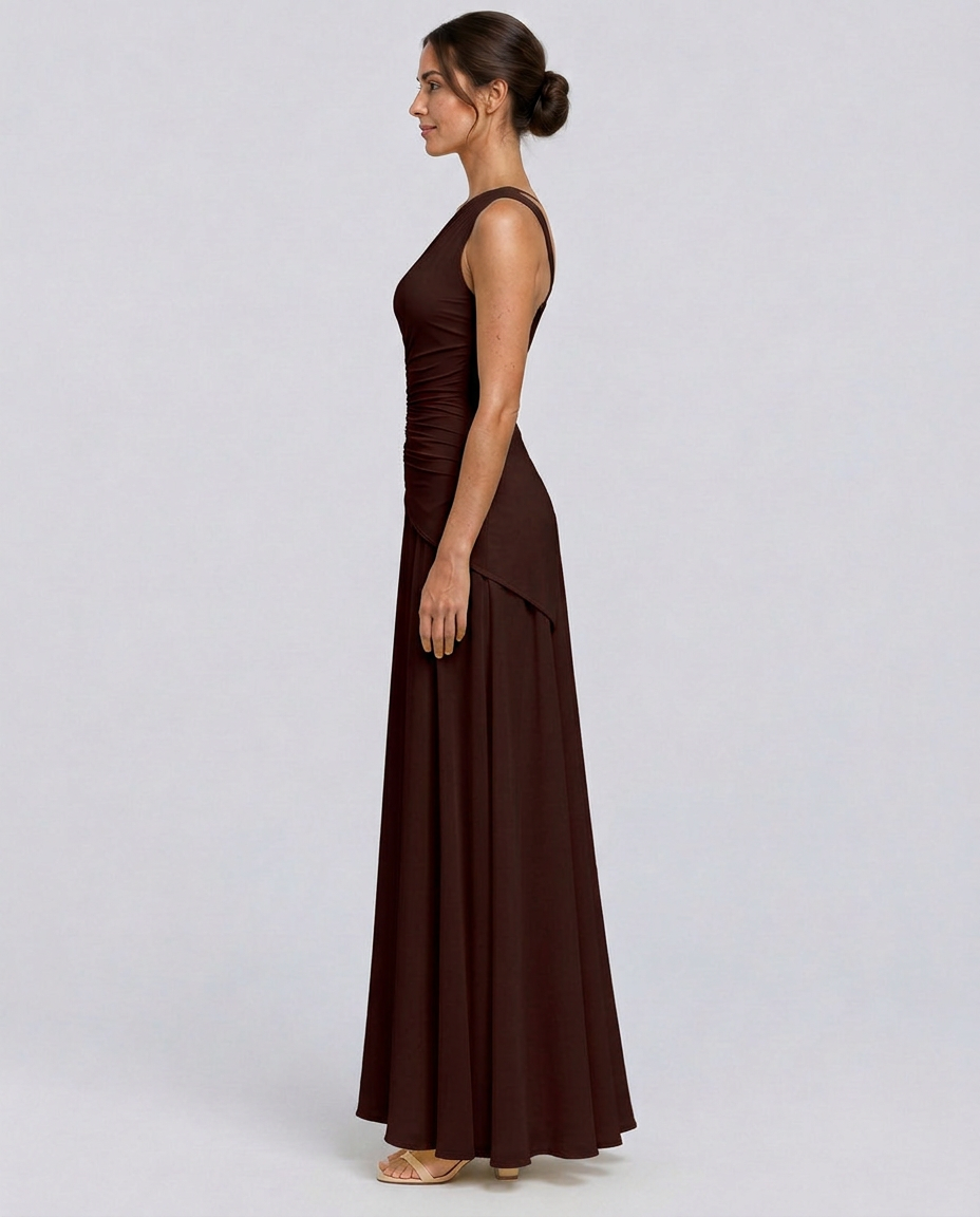 Lorene | Maxi Dress with One-Shoulder Pleated Bodice