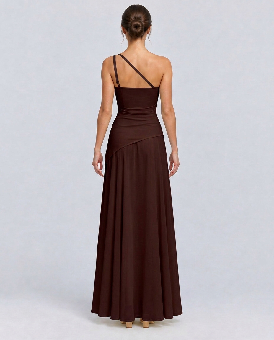 Lorene | Maxi Dress with One-Shoulder Pleated Bodice