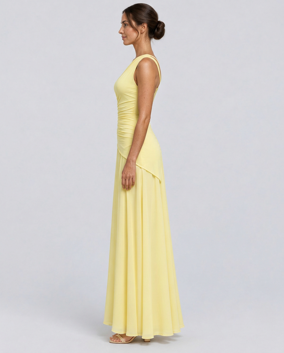 Lorene | Maxi Dress with One-Shoulder Pleated Bodice
