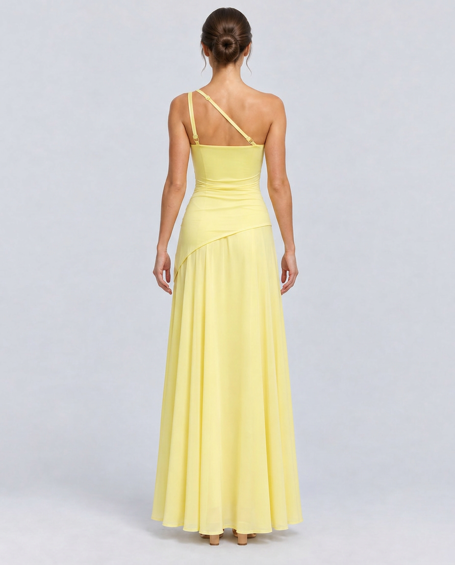 Lorene | Maxi Dress with One-Shoulder Pleated Bodice