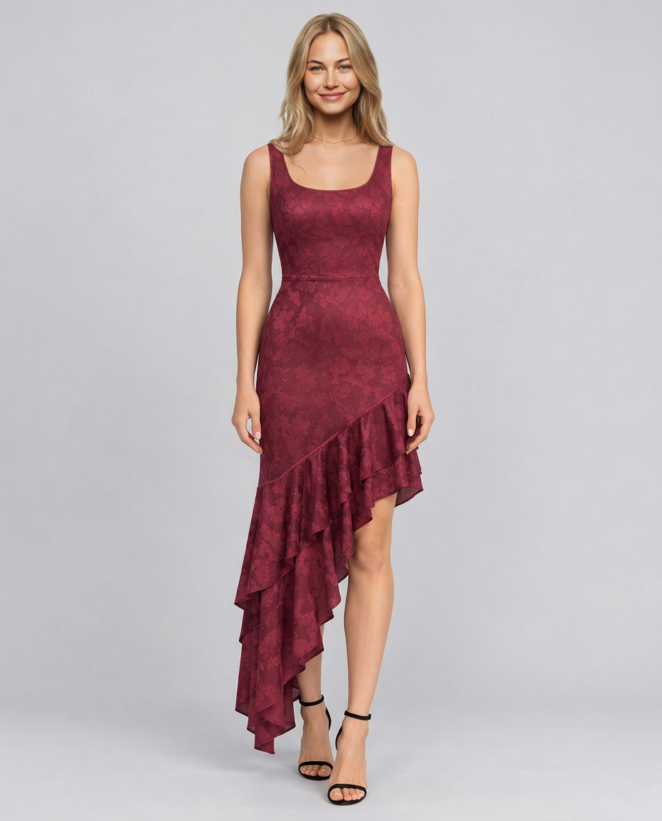 Alina | Floral Maxi Dress with Asymmetric Ruffle Hem