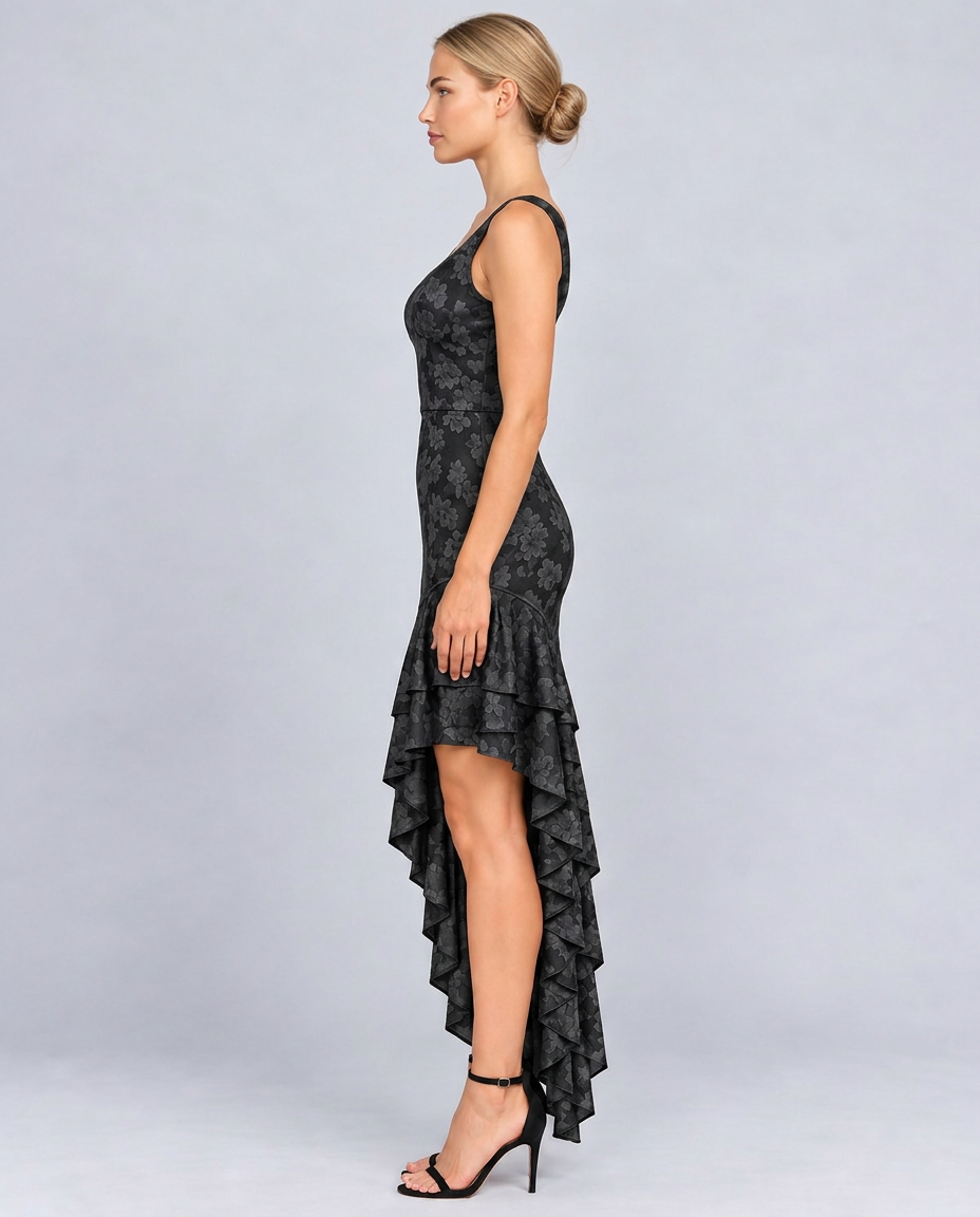Alina | Floral Maxi Dress with Asymmetric Ruffle Hem