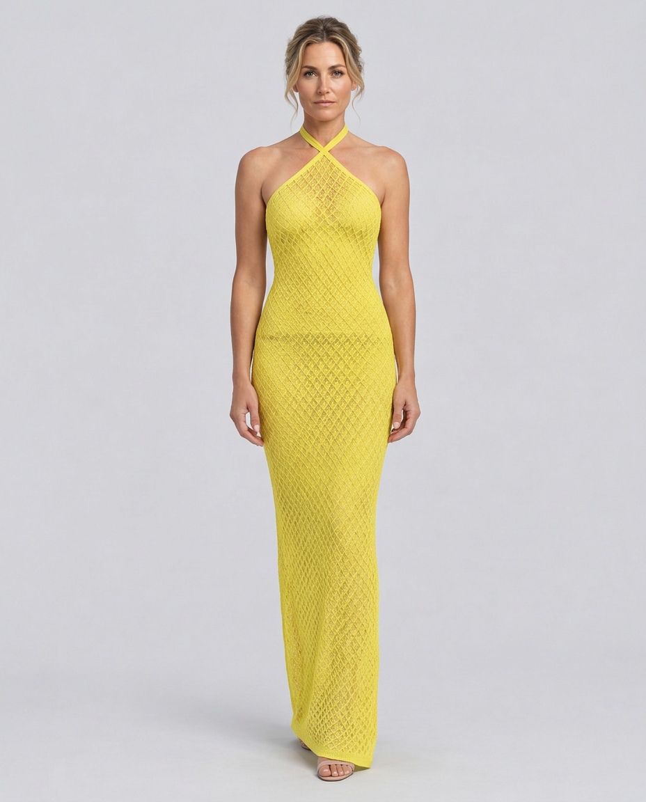 Noemi | Halter Neck Maxi Dress with Diamond Pattern