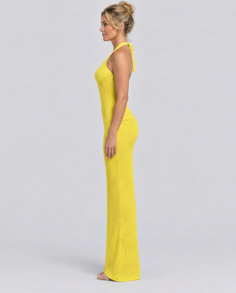 Noemi | Halter Neck Maxi Dress with Diamond Pattern