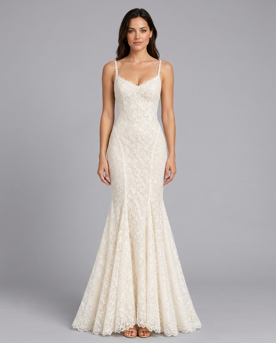 Grace | Lace Fishtail Maxi Dress with Lace-Up Back