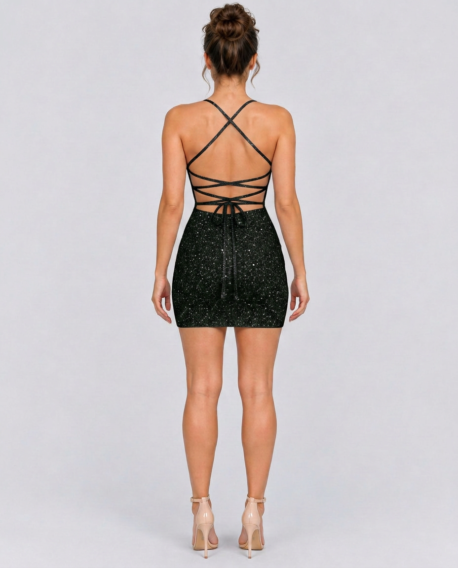 Erica | Sequin Bodycon Mini Dress with Lace-Up Back